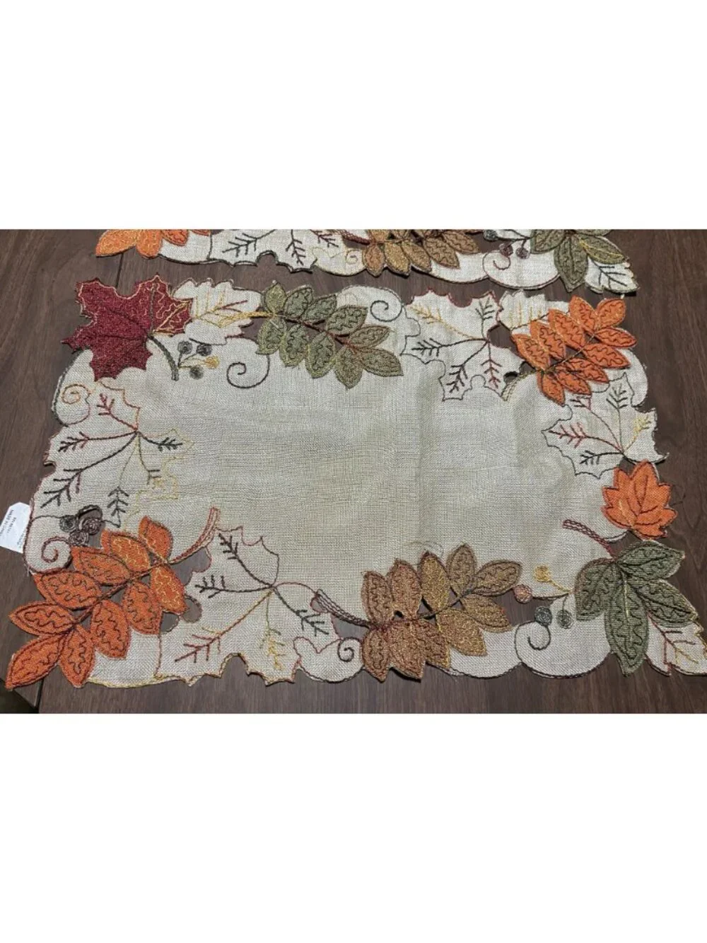 Embroidered Leaf Plaecemats Fall Harvest Autumn Thanksgiving Polyester 18x12